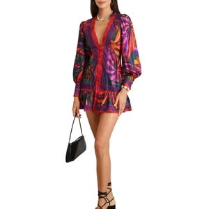 FARM Rio Multi Pink & Purple Floral Satin Mini Dress Nwot